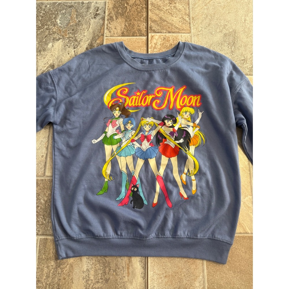 Sailor Moon Graphic Crewneck Sweatshirt Blue Women Anime Sailor Guardians 90s